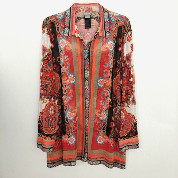 Chico's Travelers Printed Mesh Shirt Jacket Size XL / 3 Button Front Shacket - Picture 2 of 9